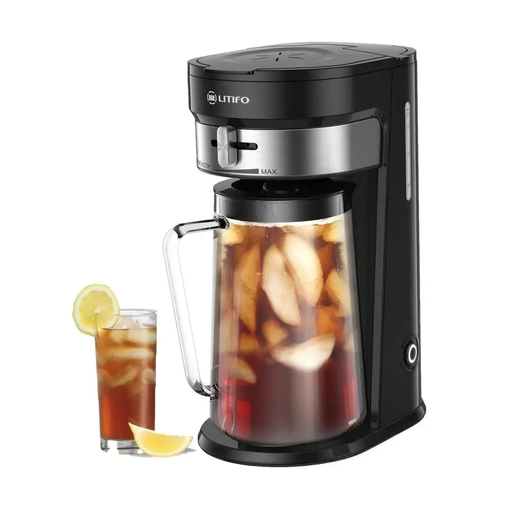 Iced Tea Maker Iced Coffee Brewer 2.5 Quart Pitcher Adjustable Brew Strength Selector Automatic Shut Off Easy Clean Filter