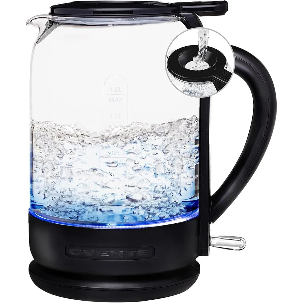 1500W Electric Kettle 1.5L Borosilicate Glass Fast Boiling Water Heater Auto Shut-Off ProntoFill Technology Safe Multi-Use