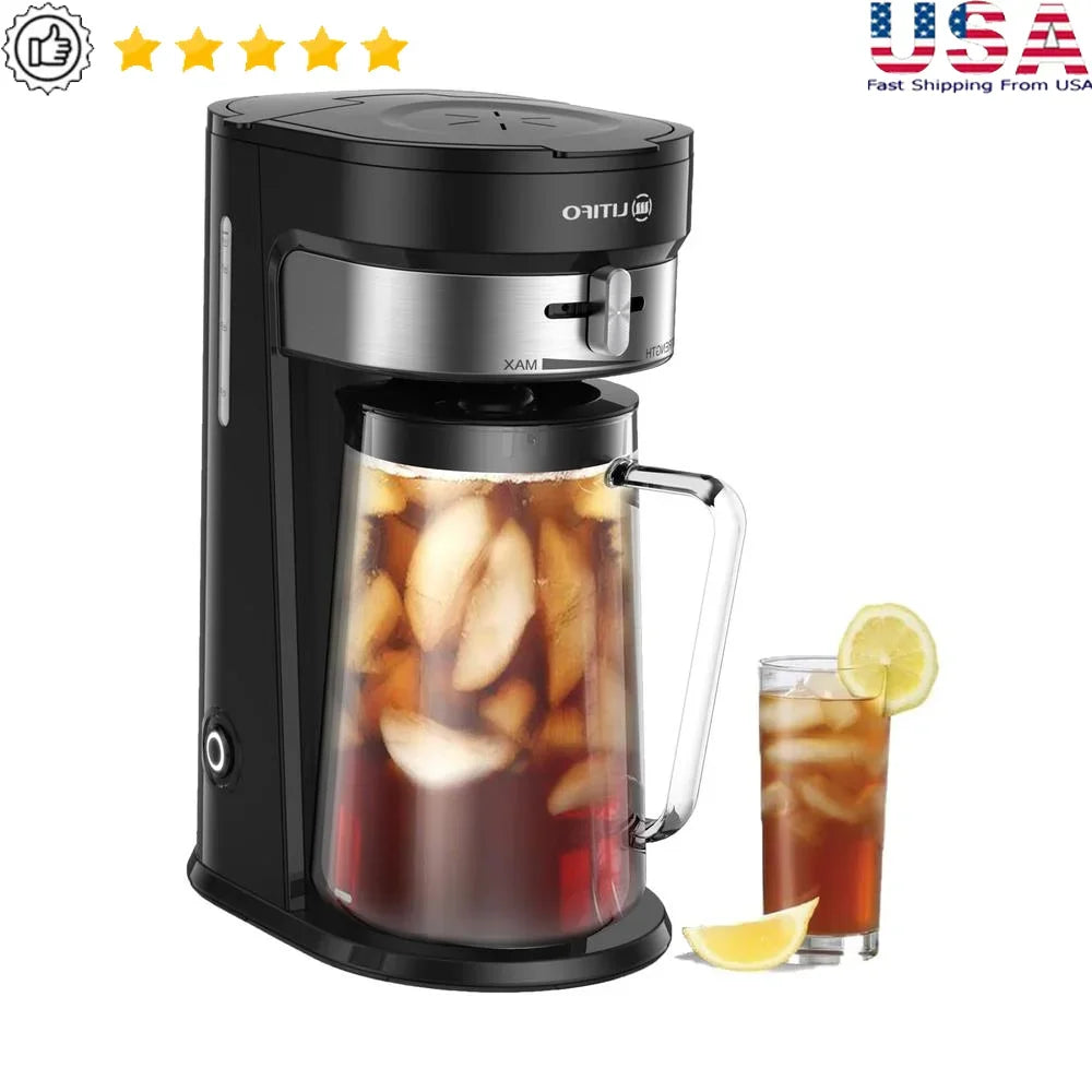 Iced Tea Maker Iced Coffee Brewer 2.5 Quart Pitcher Adjustable Brew Strength Selector Automatic Shut Off Easy Clean Filter