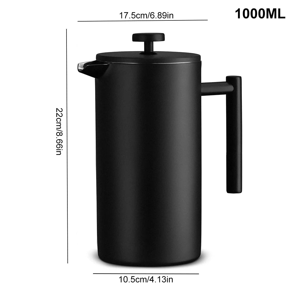 Stainless Steel French Press Coffee Maker 1000ml Double Wall Insulation Coffee Press Tea Pot Thermal Kettle Press