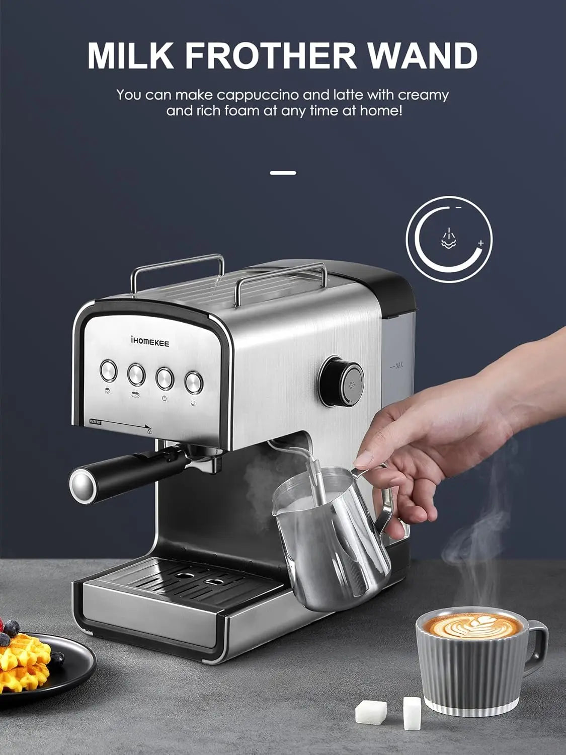 Espresso machine, CM6822 15 Bar Coffee Maker for Cappuccino and Latte Maker With Milk Frother, Removable Water Tank, Fast Heatin