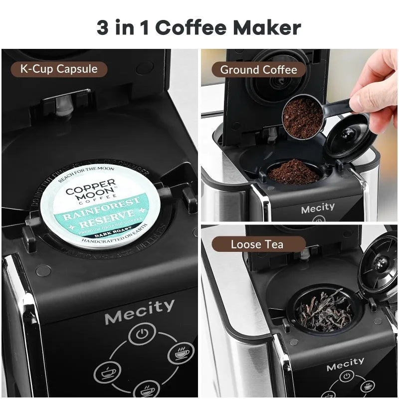 Mecity Coffee Maker 3 in 1 Single Serve Coffee Machine, Compatible with K cup Capsules, Instant Coffee Pot, Tea maker