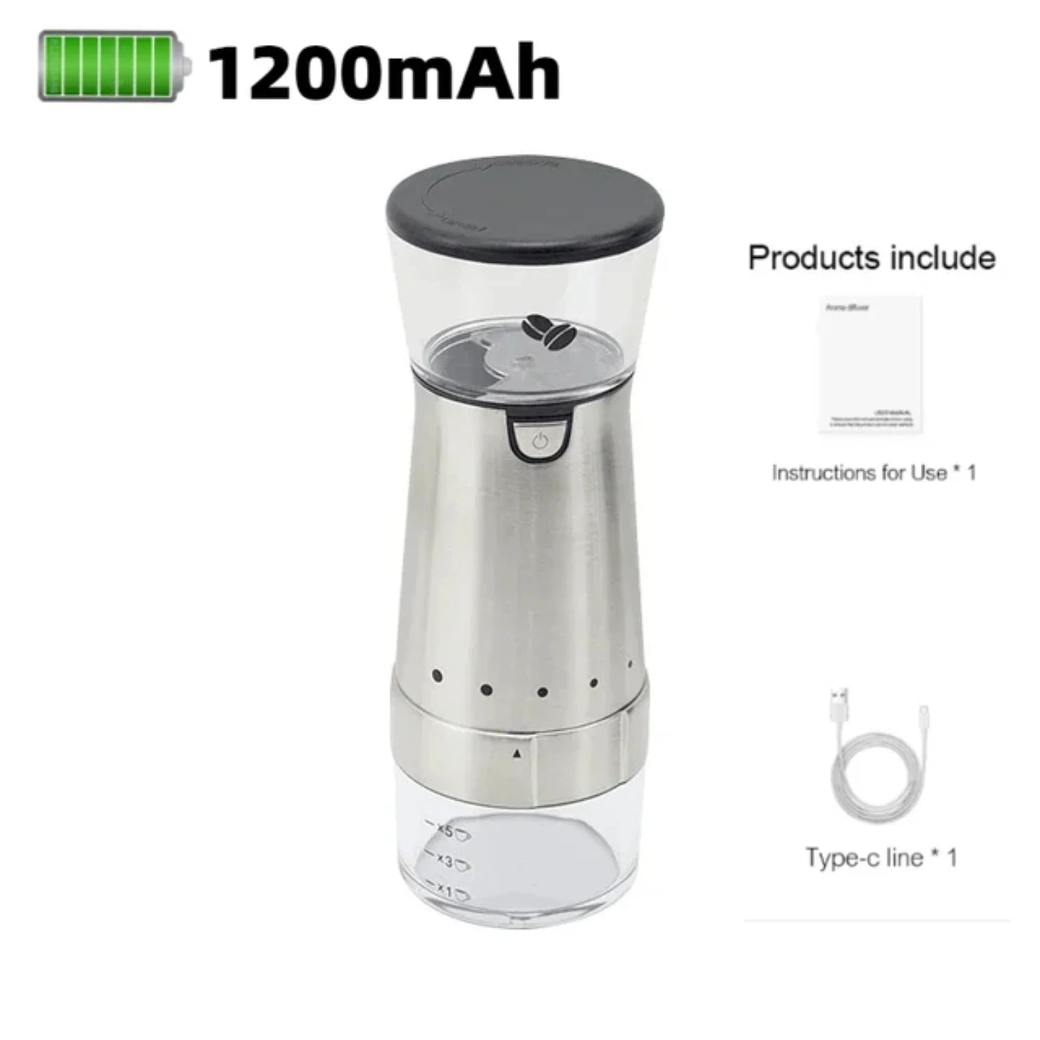 2023 New  Coffee Grinder USB Rechargeable Stainless Steel Manual Coffee Mill Machine Bean Grinders Kitchen Accessories