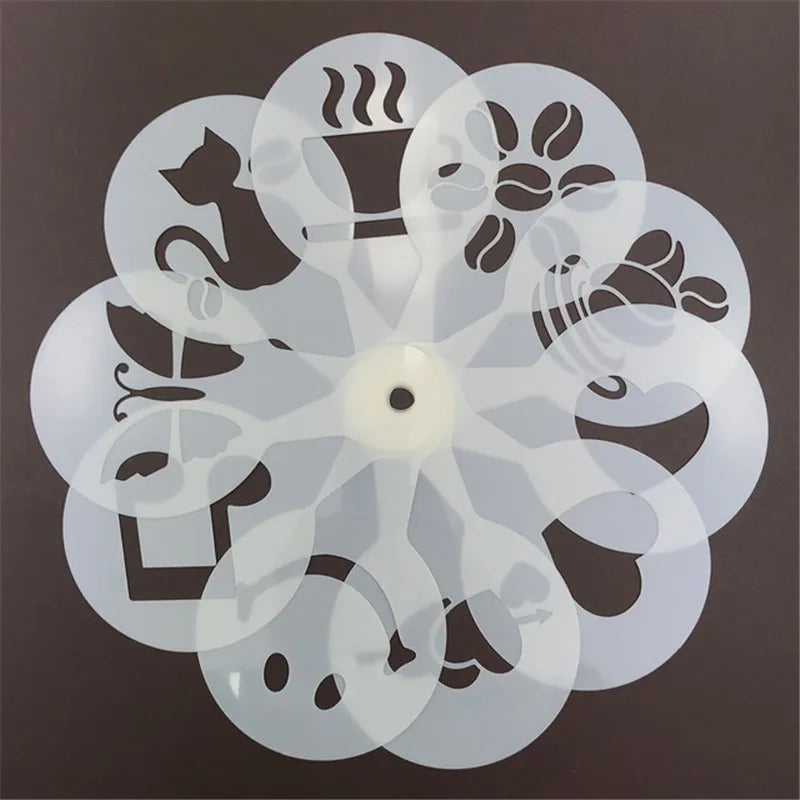 19Pcs Coffee Stencils Fancy Coffee Printing Model Foam Spray Cake Stencils Coffee Drawing Cappuccino Mold Powdered Sieve Tools