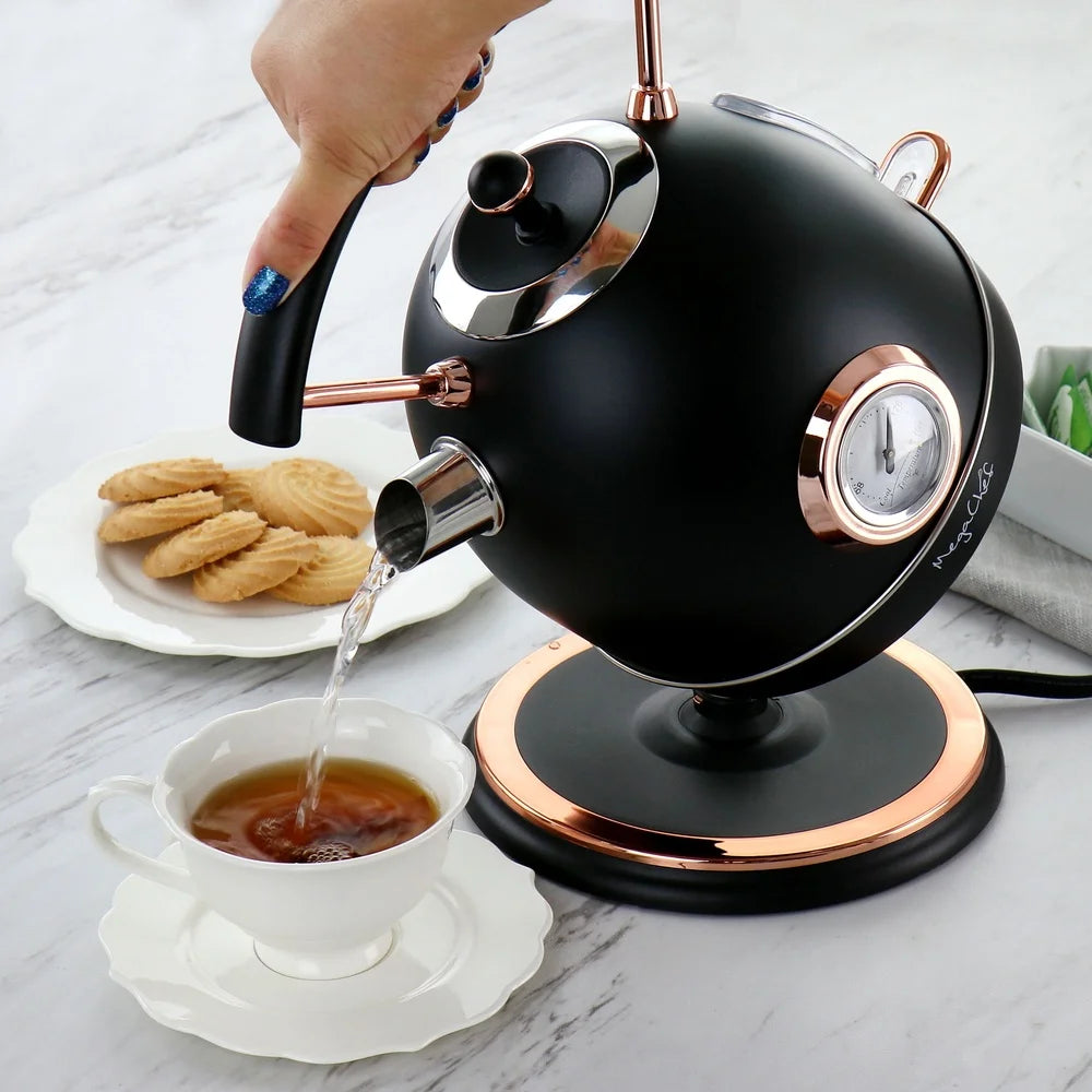1.8L Electric Tea Kettle with Thermostat Stainless Steel Half Circle Design Rapid Boil Water Indicator Auto Shut Off Cordless