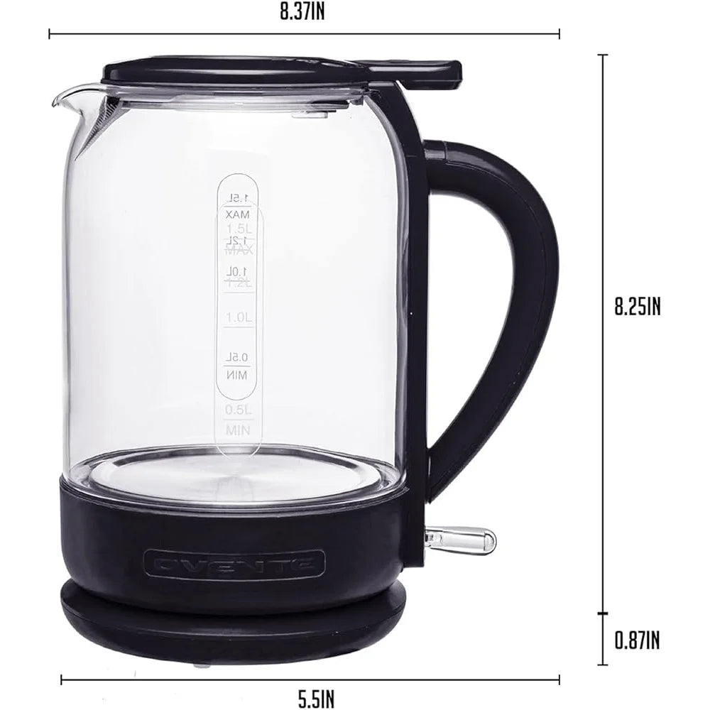 1500W Electric Kettle 1.5L Borosilicate Glass Fast Boiling Water Heater Auto Shut-Off ProntoFill Technology Safe Multi-Use