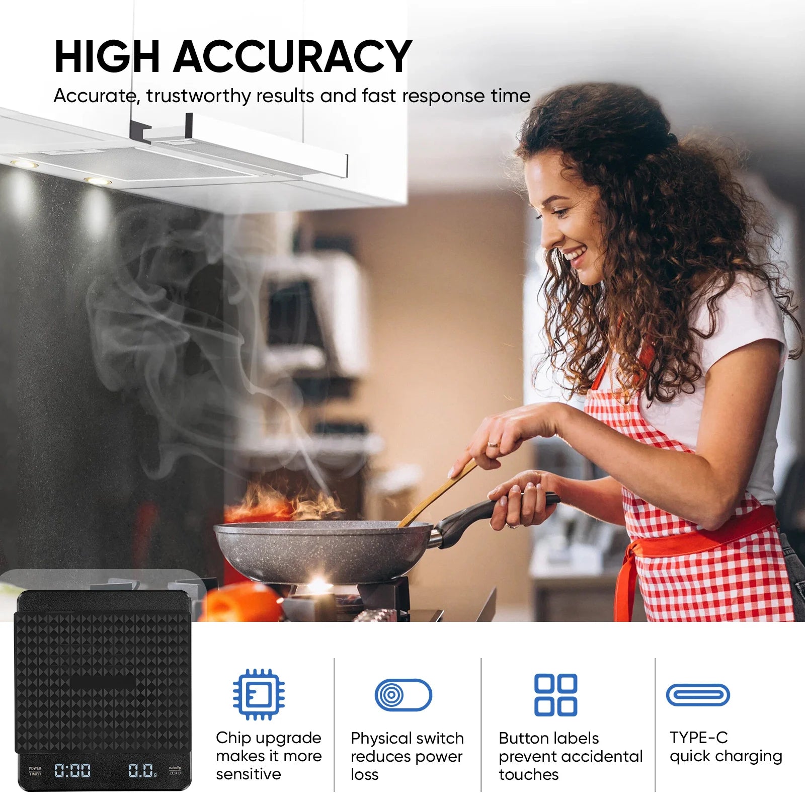 Kitchen Coffee Scale With Timer Rechargeable Digital Scale 0.1g High Precision 3 Modes Drip Espresso Scale Barista Gift