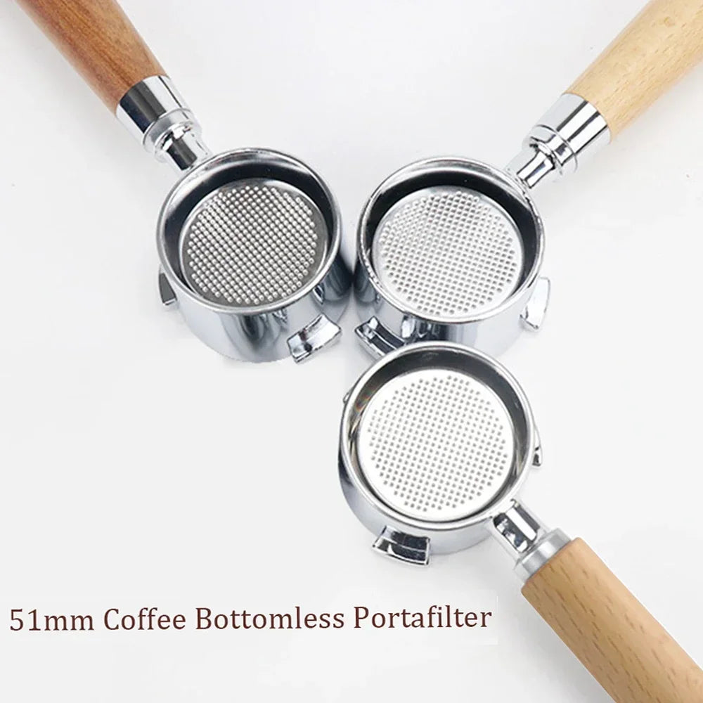 51mm Coffee Bottomless Portafilter with Filter Basket & Wooden Handle Replacement for Delonghi Coffee Machine Tool Nexpresso