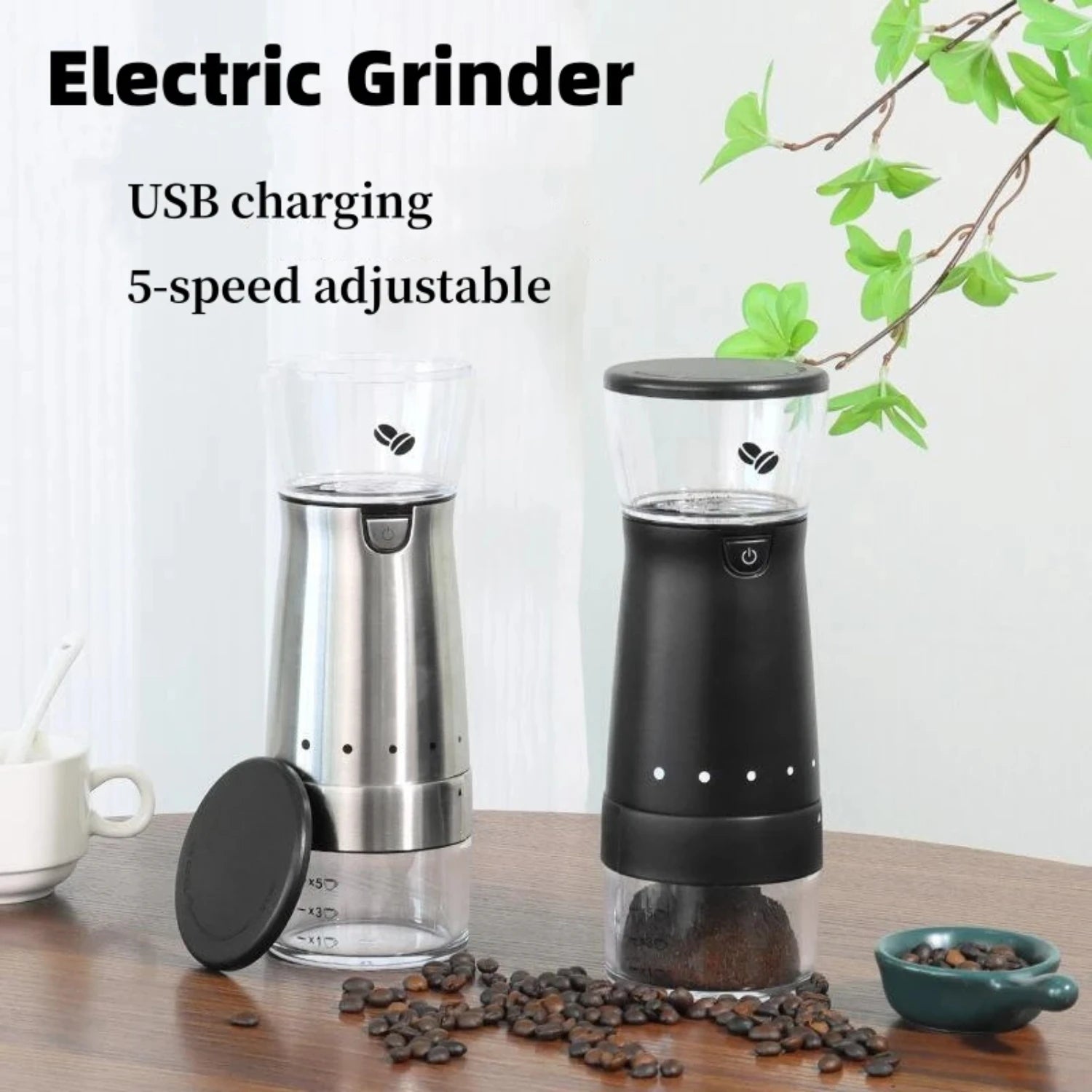 2023 New  Coffee Grinder USB Rechargeable Stainless Steel Manual Coffee Mill Machine Bean Grinders Kitchen Accessories