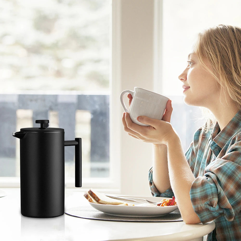 Stainless Steel French Press Coffee Maker 1000ml Double Wall Insulation Coffee Press Tea Pot Thermal Kettle Press