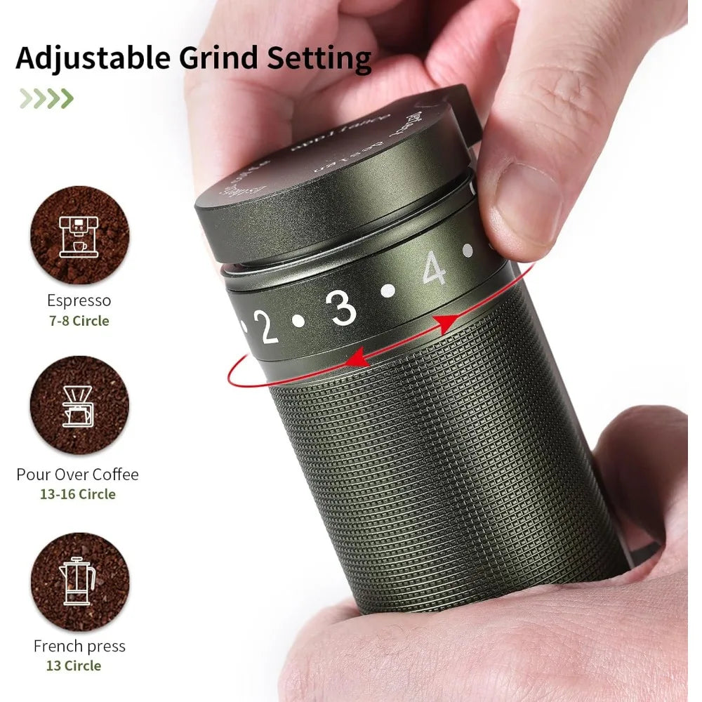 Portable Steel Burr Manual Coffee Grinder with Foldable Handle for Compact Storage