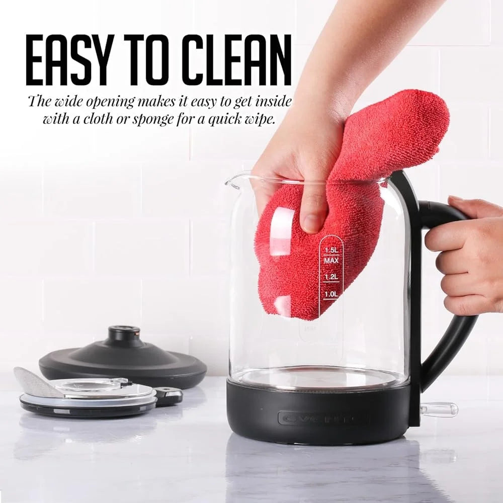 1500W Electric Kettle 1.5L Borosilicate Glass Fast Boiling Water Heater Auto Shut-Off ProntoFill Technology Safe Multi-Use
